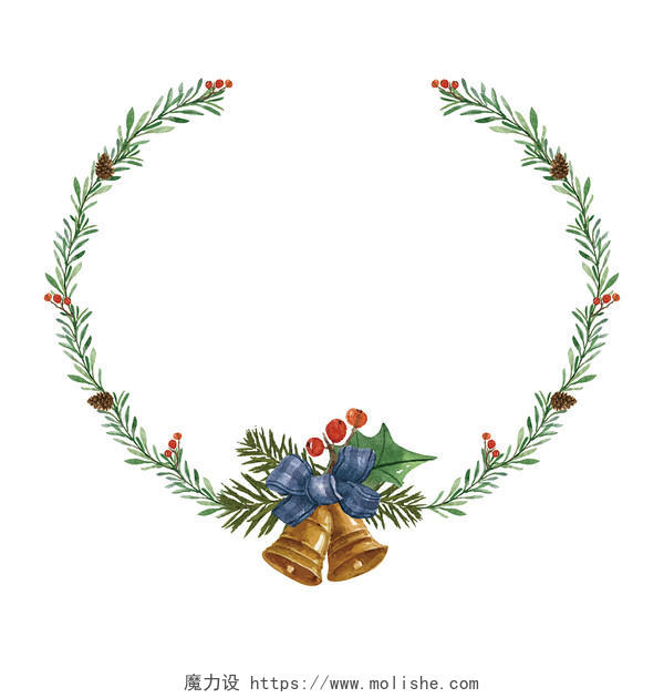 圣诞植物铃铛图框圣诞植物圆形边框PNG素材圣诞节圣诞边框